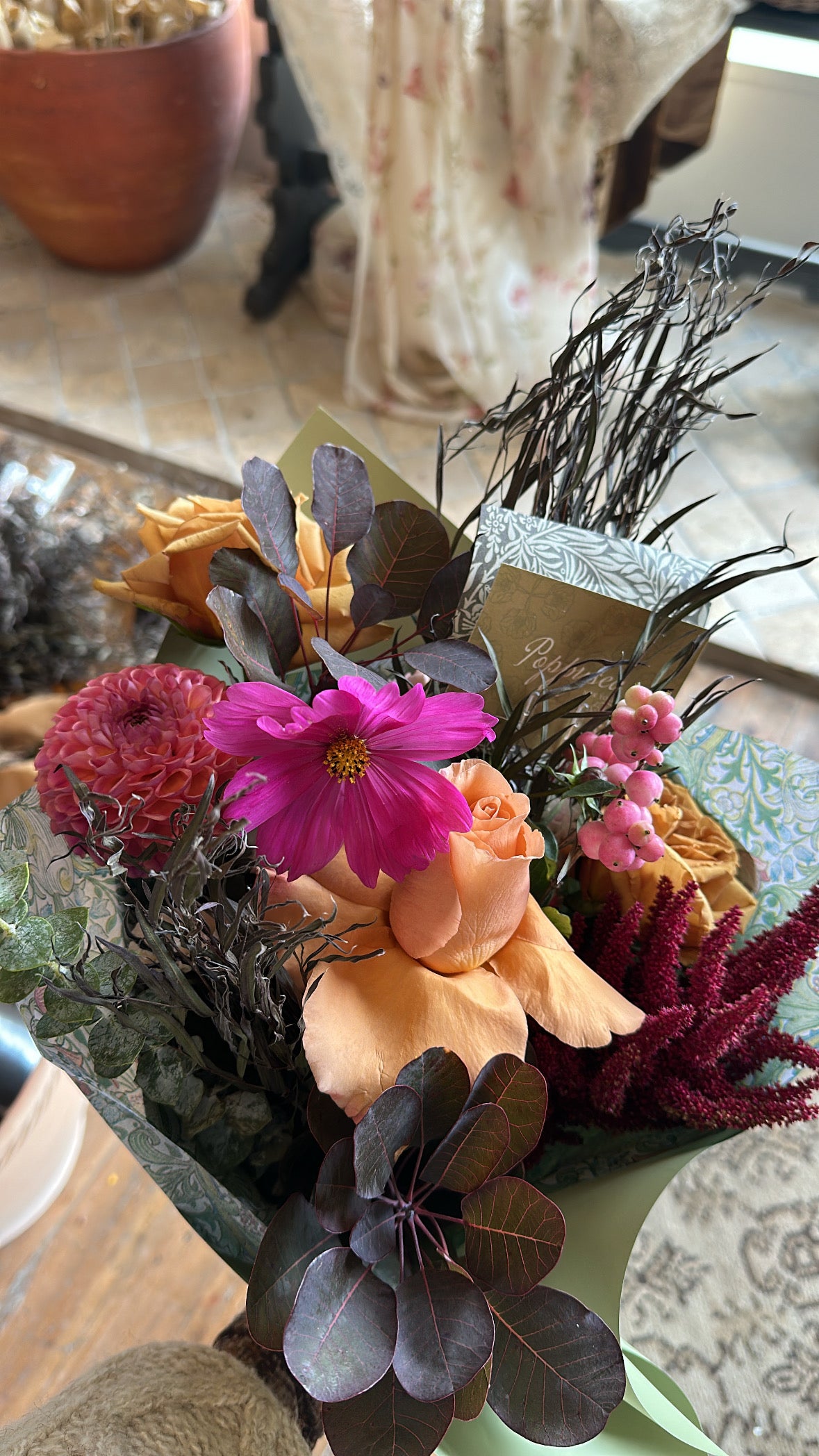Beneath autumn skies | poppysea wrapped bouquet