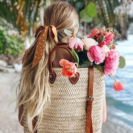 Straw Beach bag with leather strap Brown - Straw backpack
