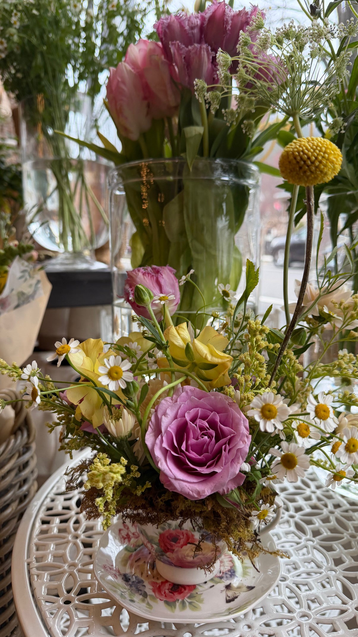 tea cup vased arrangement
